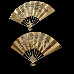 MCM Midcentury Modern Solid Brass Phoenix Dragon Wall Fans - set of 2